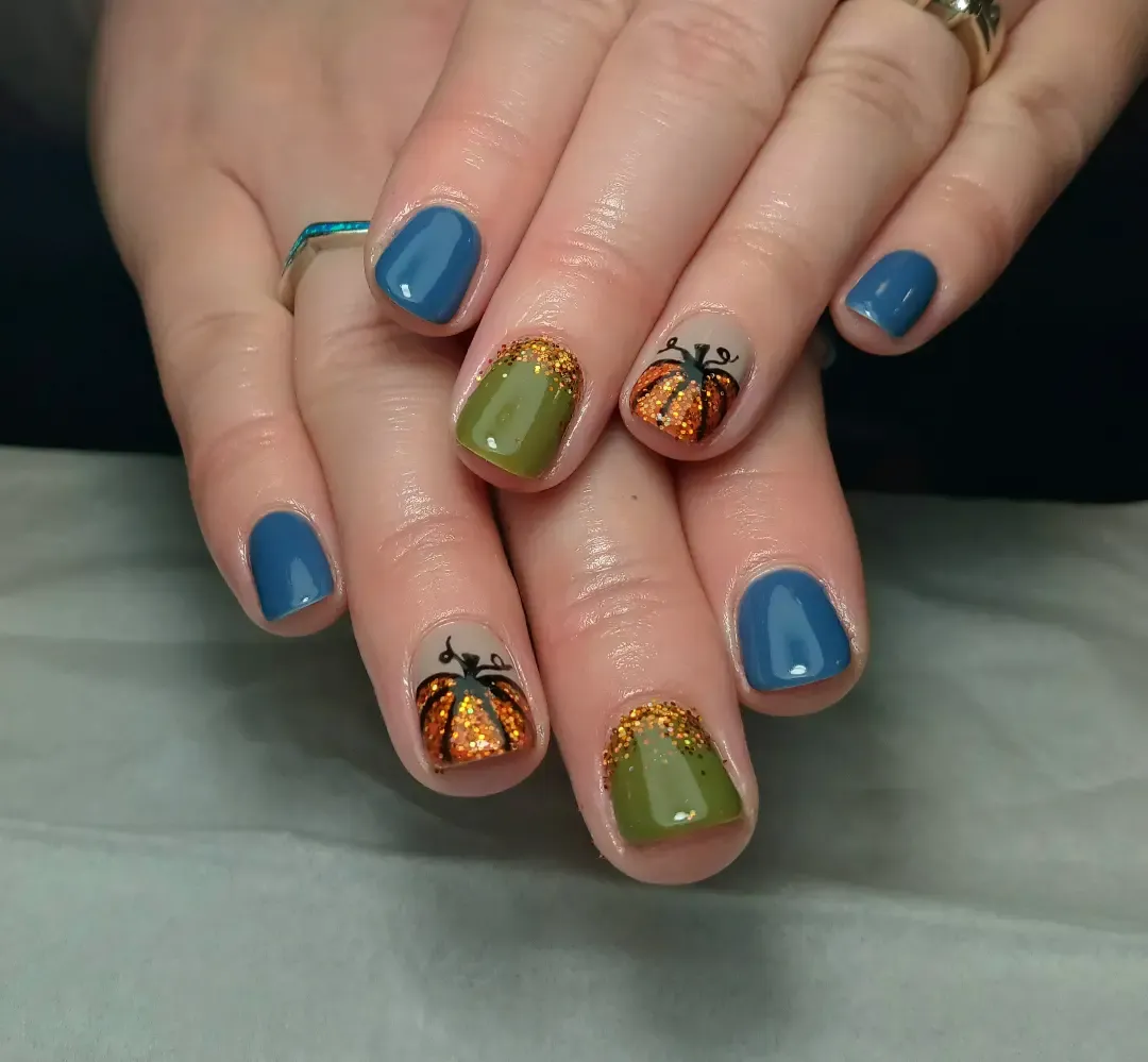 Teal & Olive with Glitter Pumpkin Accents
