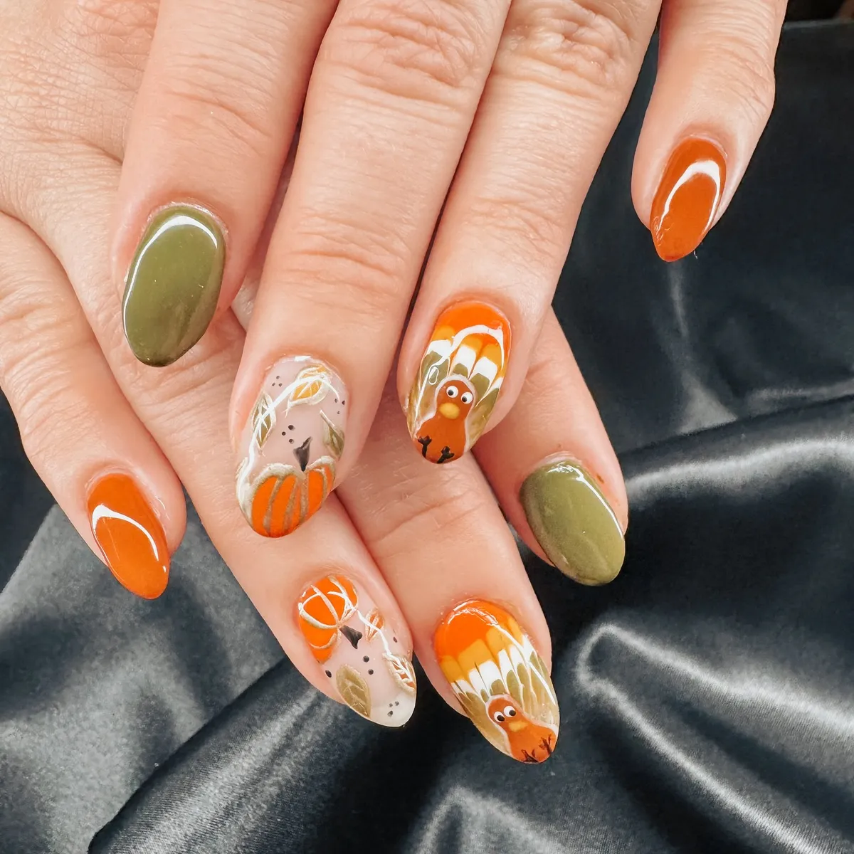 Orange & Olive with Pumpkin and Turkey Art