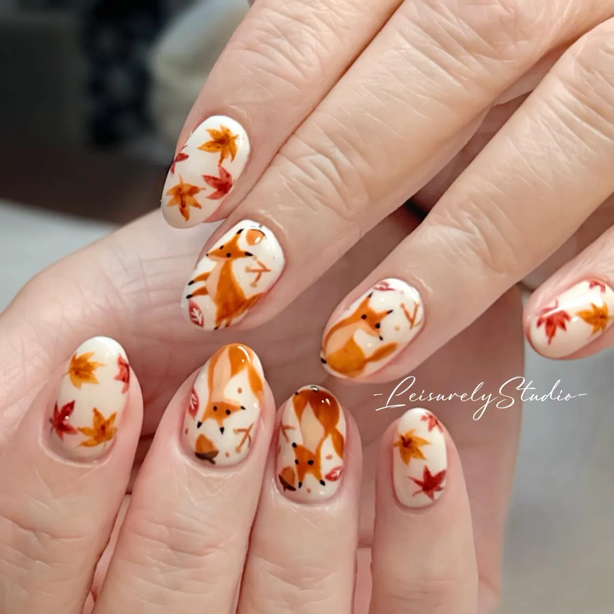 Cream Base with Fox and Leaf Illustrations