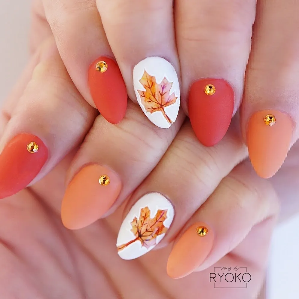 Matte Orange Gradient with Leaf Accents and Stud Details