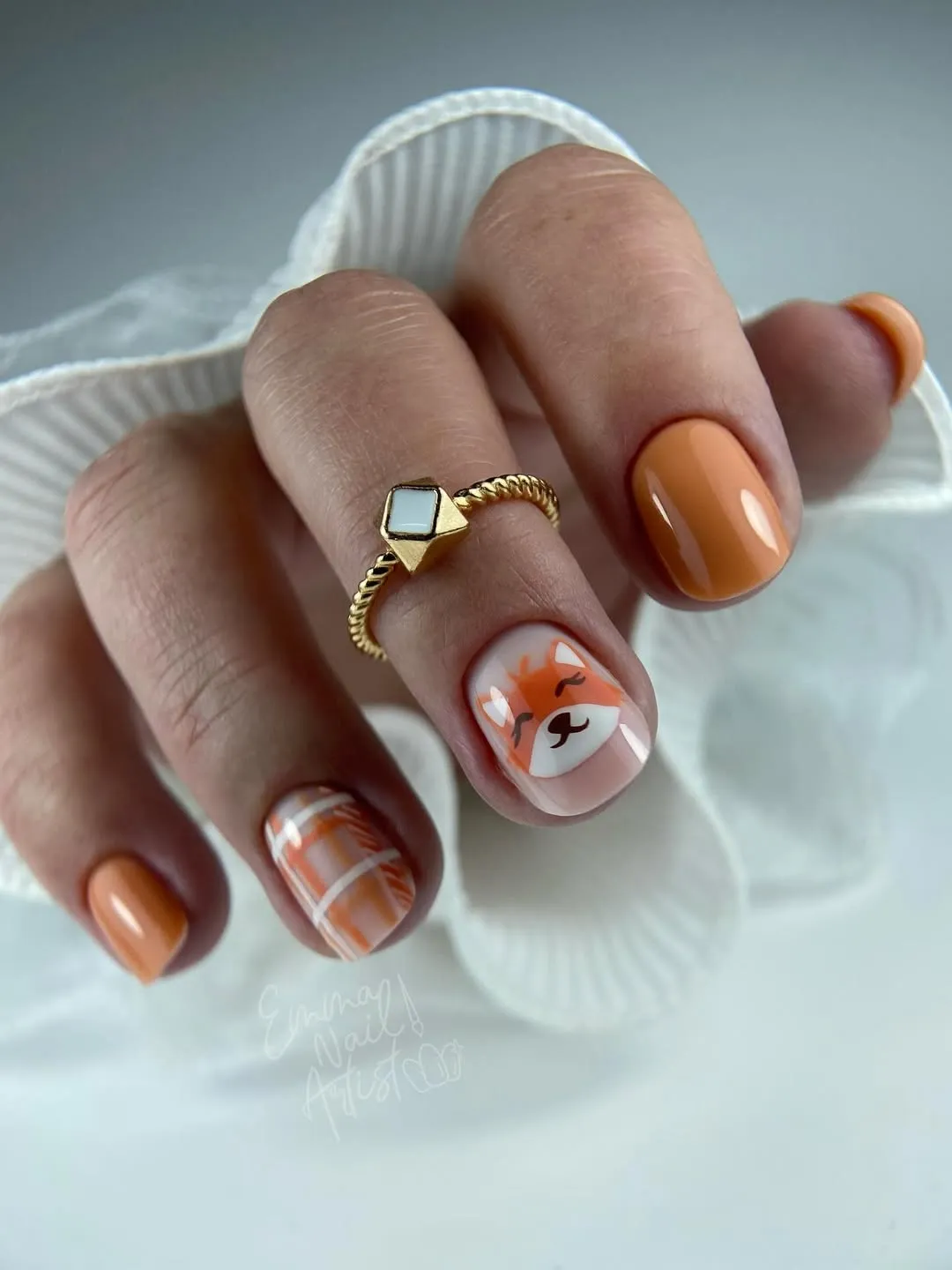 Orange set with plaid and fox illustration