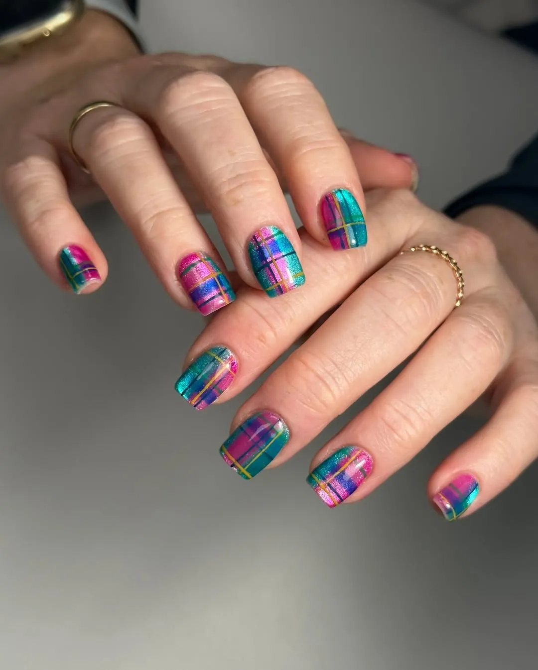 Bright multicolor plaid with thin linework