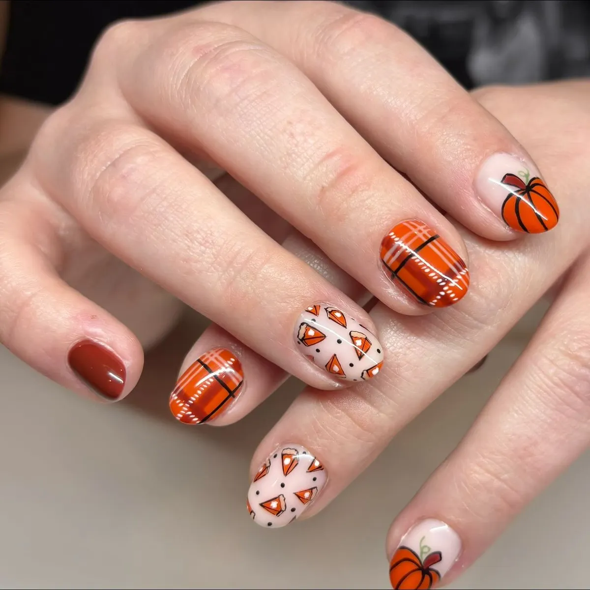 Orange plaid with pumpkin and geometric accents