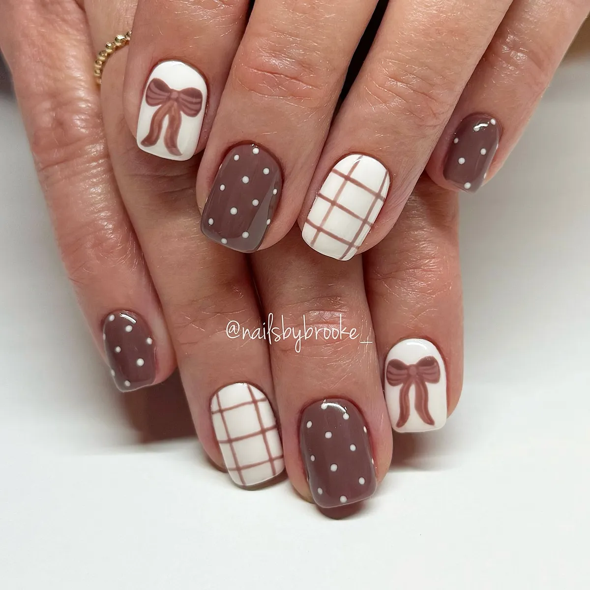Brown polka dots with bows and plaid