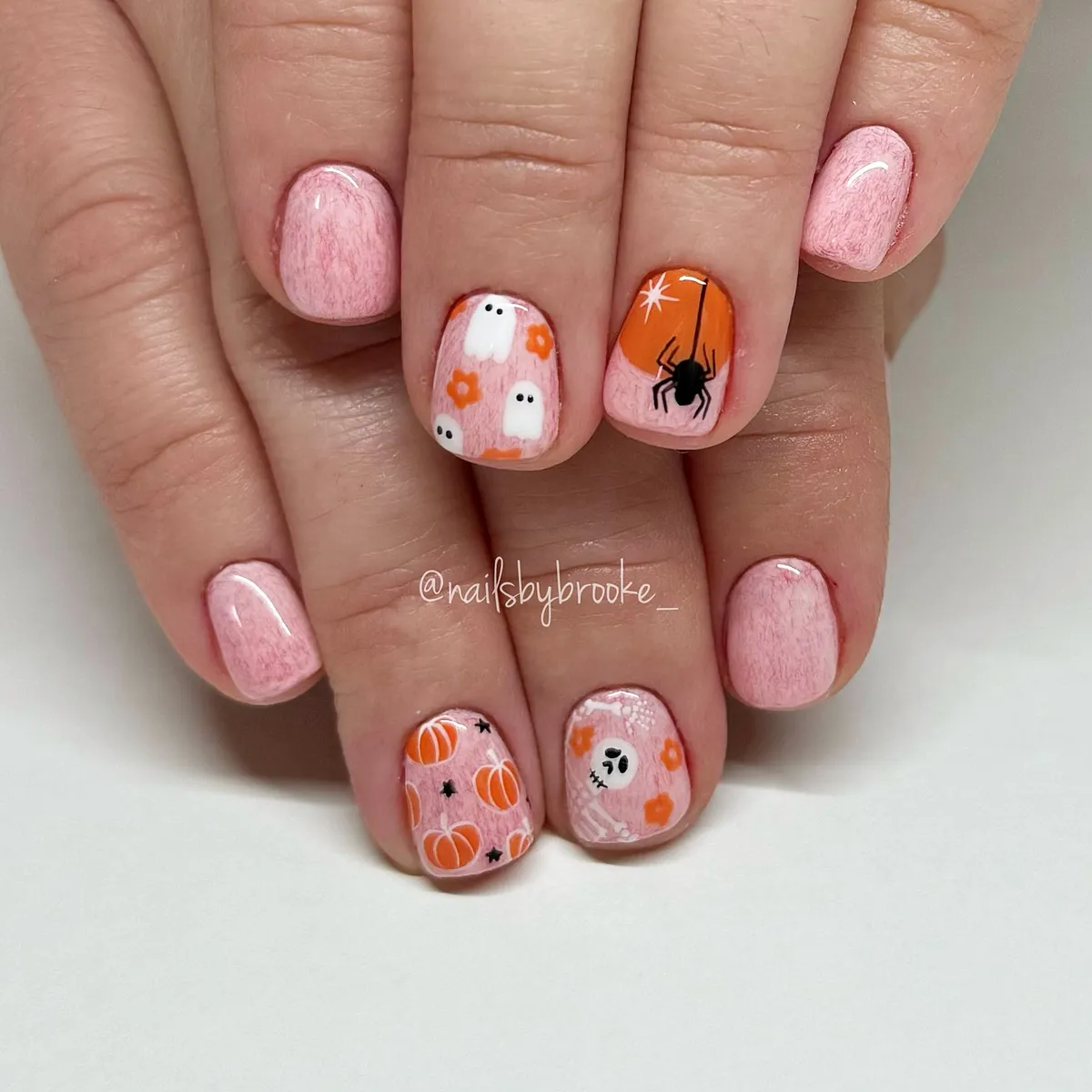 Pale pink set with ghosts, pumpkins, and spider accents