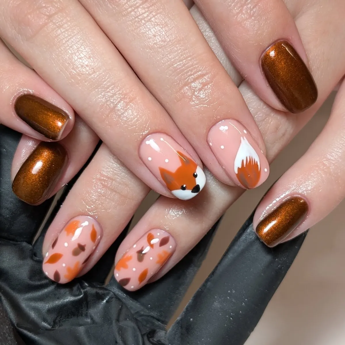 Metallic brown with dotted pink animal and leaf accents