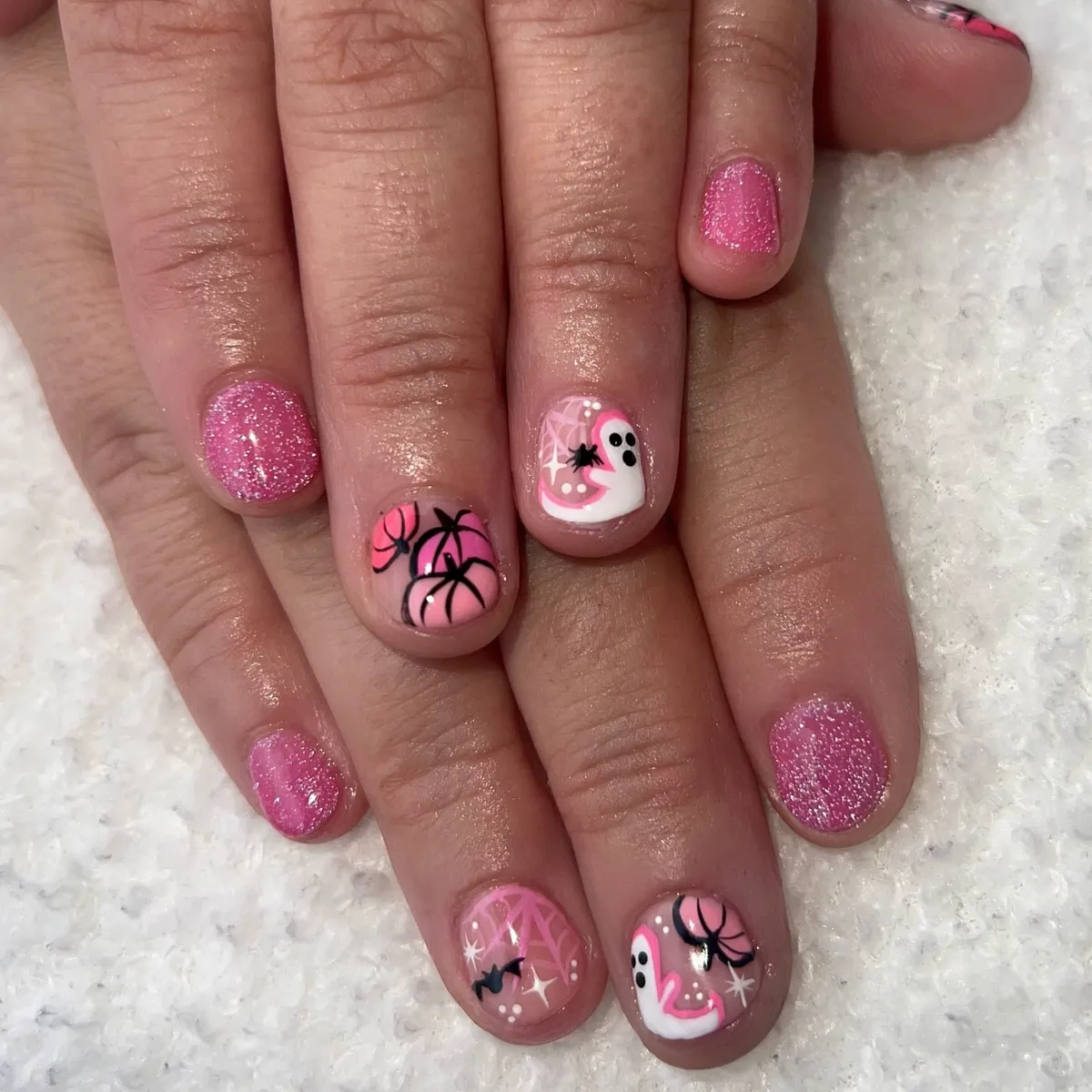 Pink Glitter with Webs and Ghost Accents