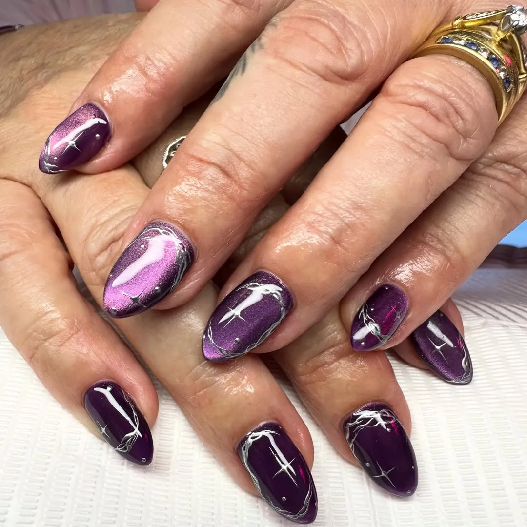 Deep Plum with White Vein-Like Linework