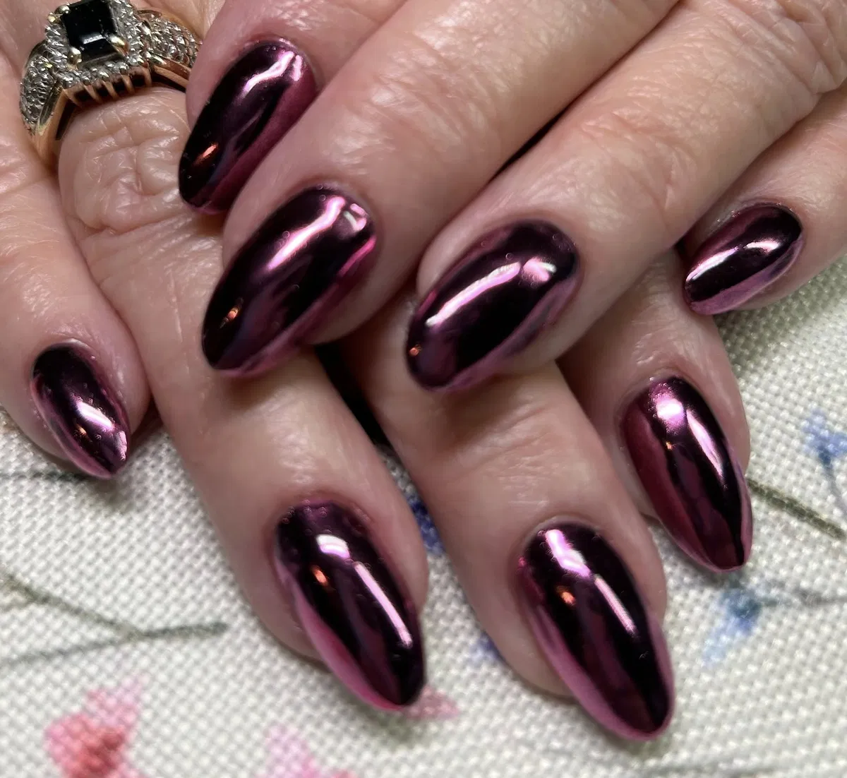 Deep Plum Mirror Metallic Nails