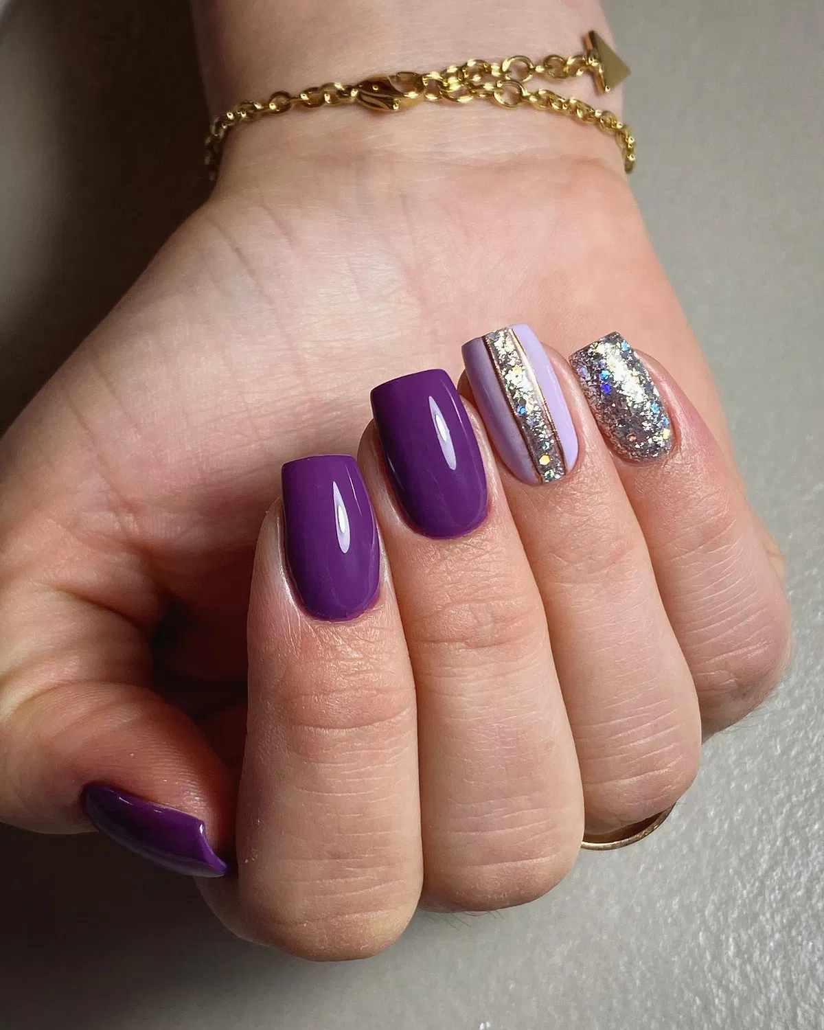 Glossy Purple with Silver Accent Nails
