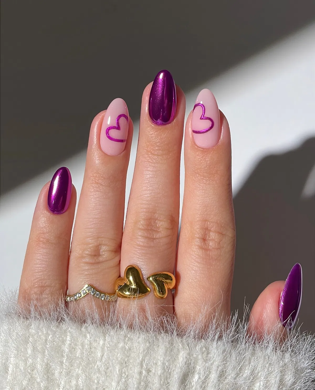 Metallic Plum with Outlined Heart Accents