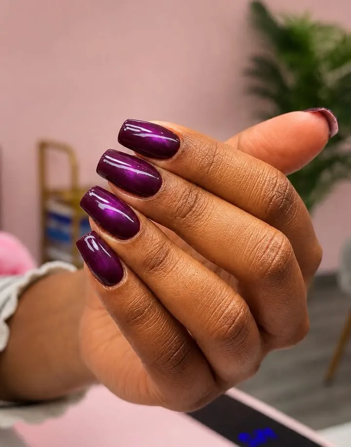 Classic Glossy Deep Plum Nails