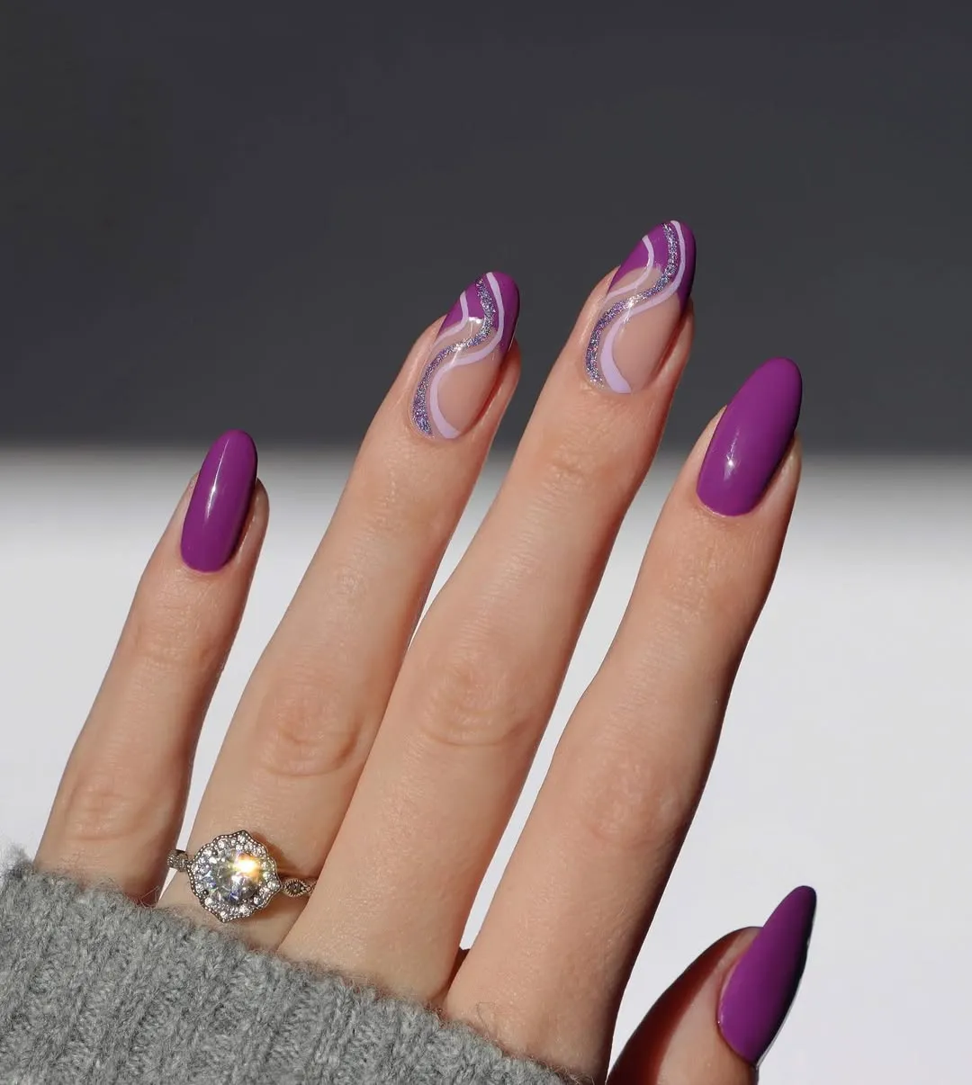 Purple solids with wavy lavender-and-silver line accents