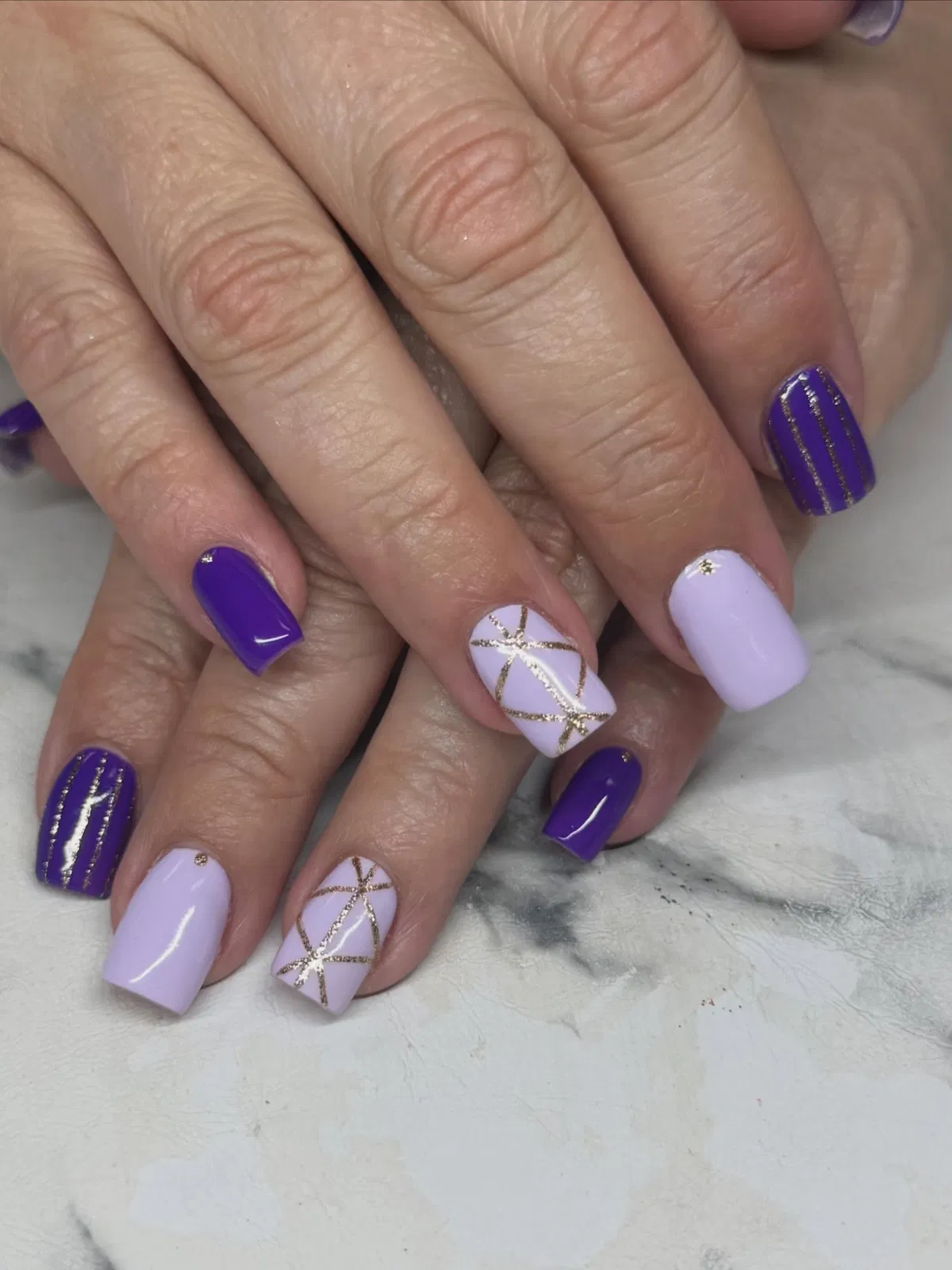 Purple and lavender with gold glitter striping