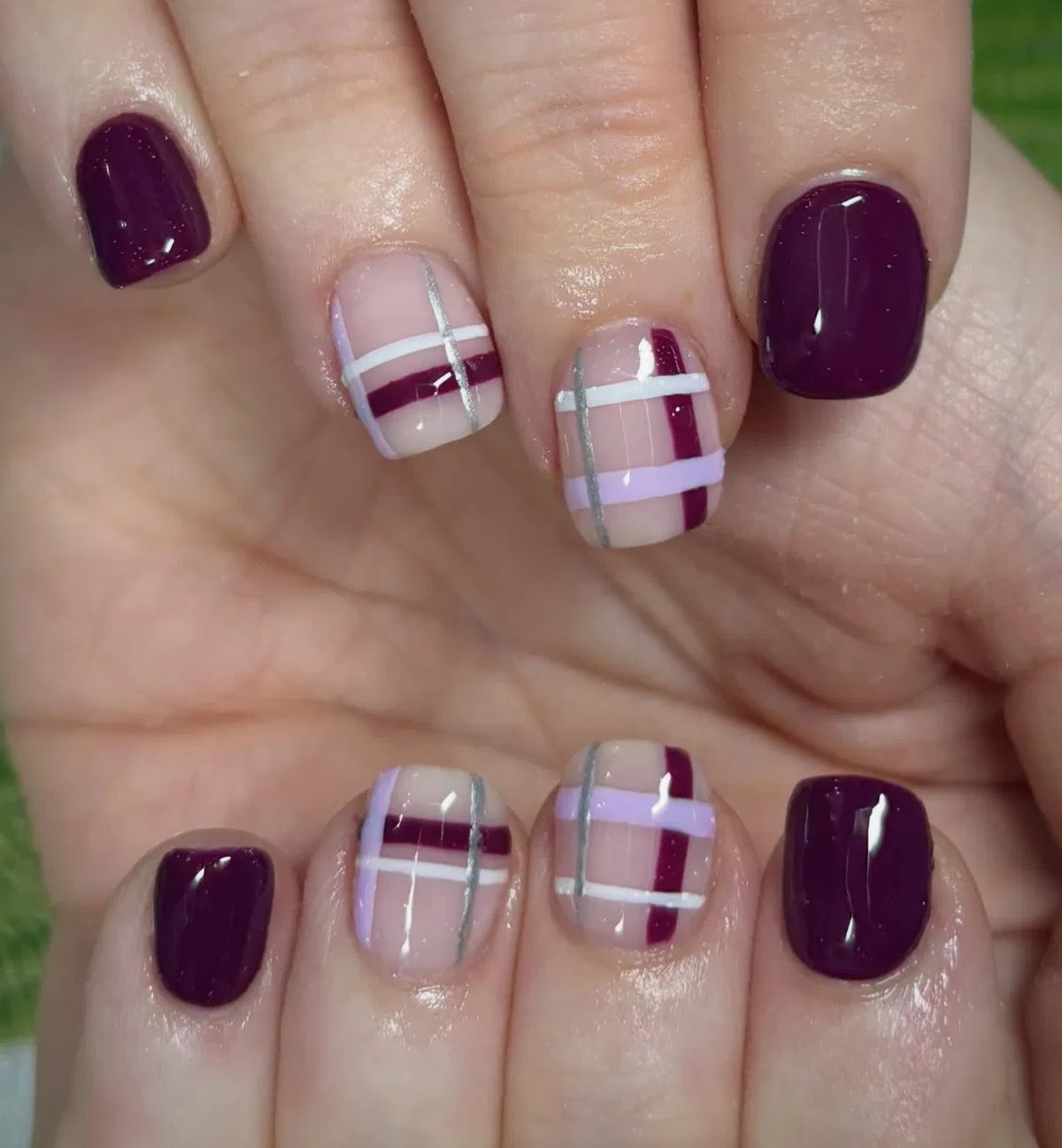 Deep Plum with Nude Plaid Stripes