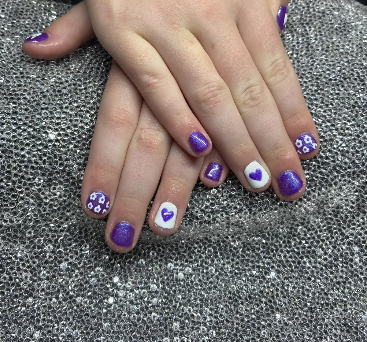 Short Shimmery Purple with Hearts and Tiny Flowers