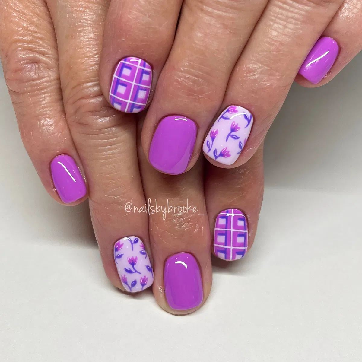 Bright Lavender with Grid and Small Floral Accents