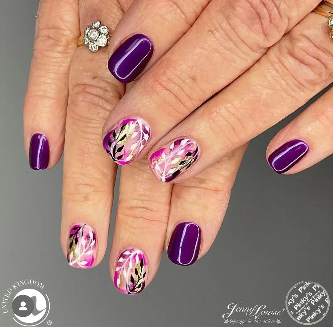 Deep Purple with Pink Marbled Leaf Accents