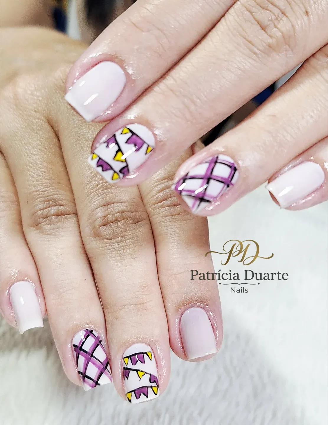 Pale Pink Base with Purple Graphic Accents