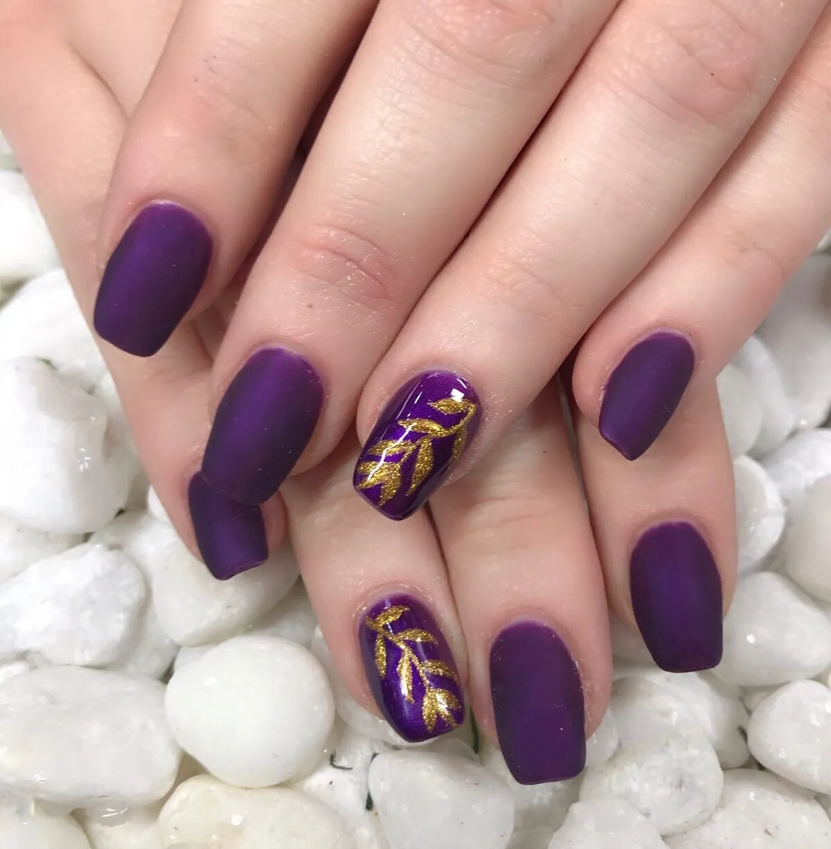 Matte Dark Purple with Gold Leaf Detail