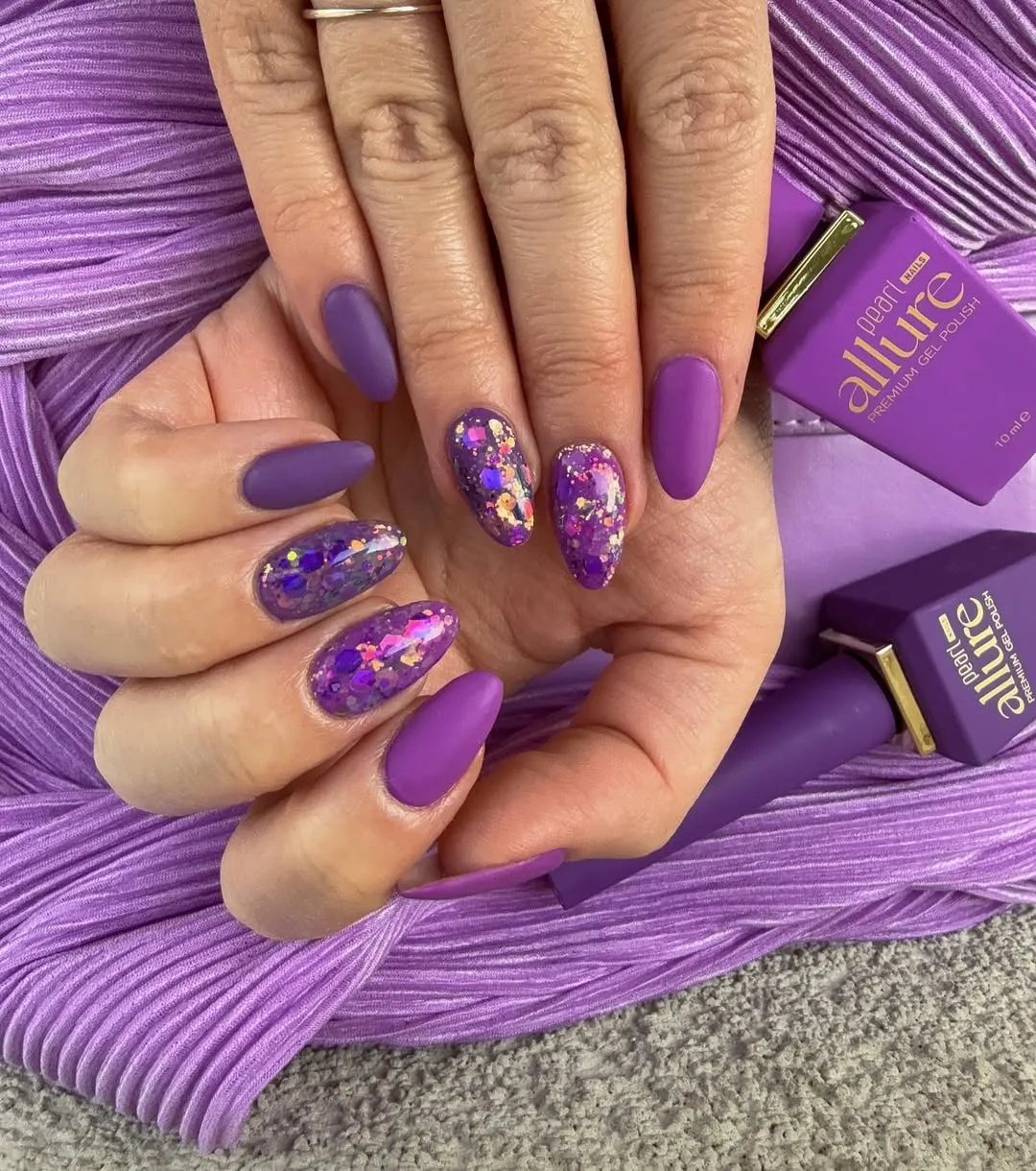 Matte purple with confetti glitter accents