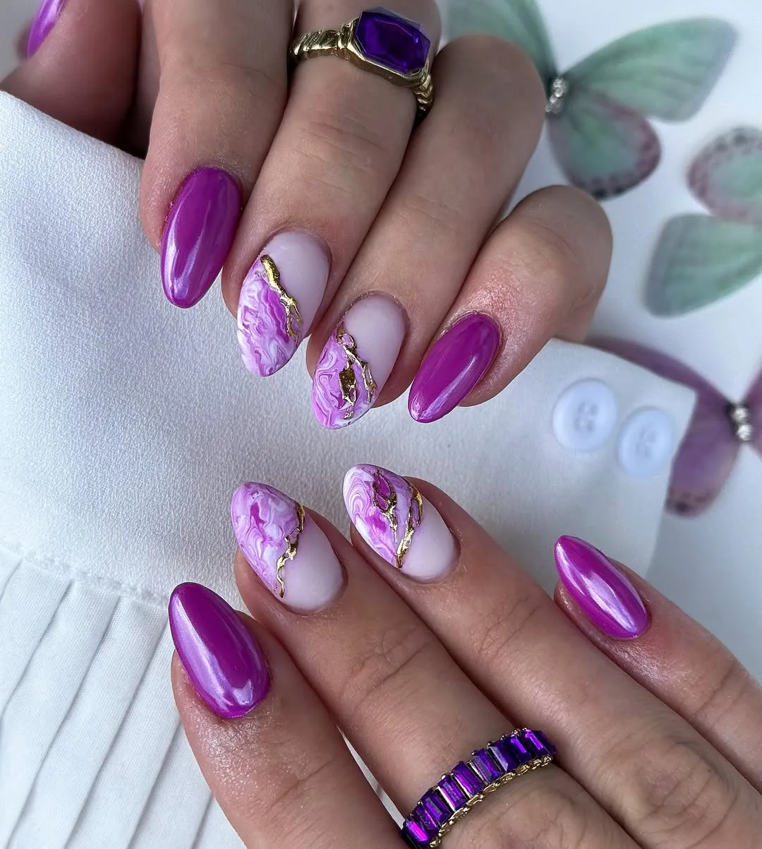 Purple shine with marbled accents and gold lines