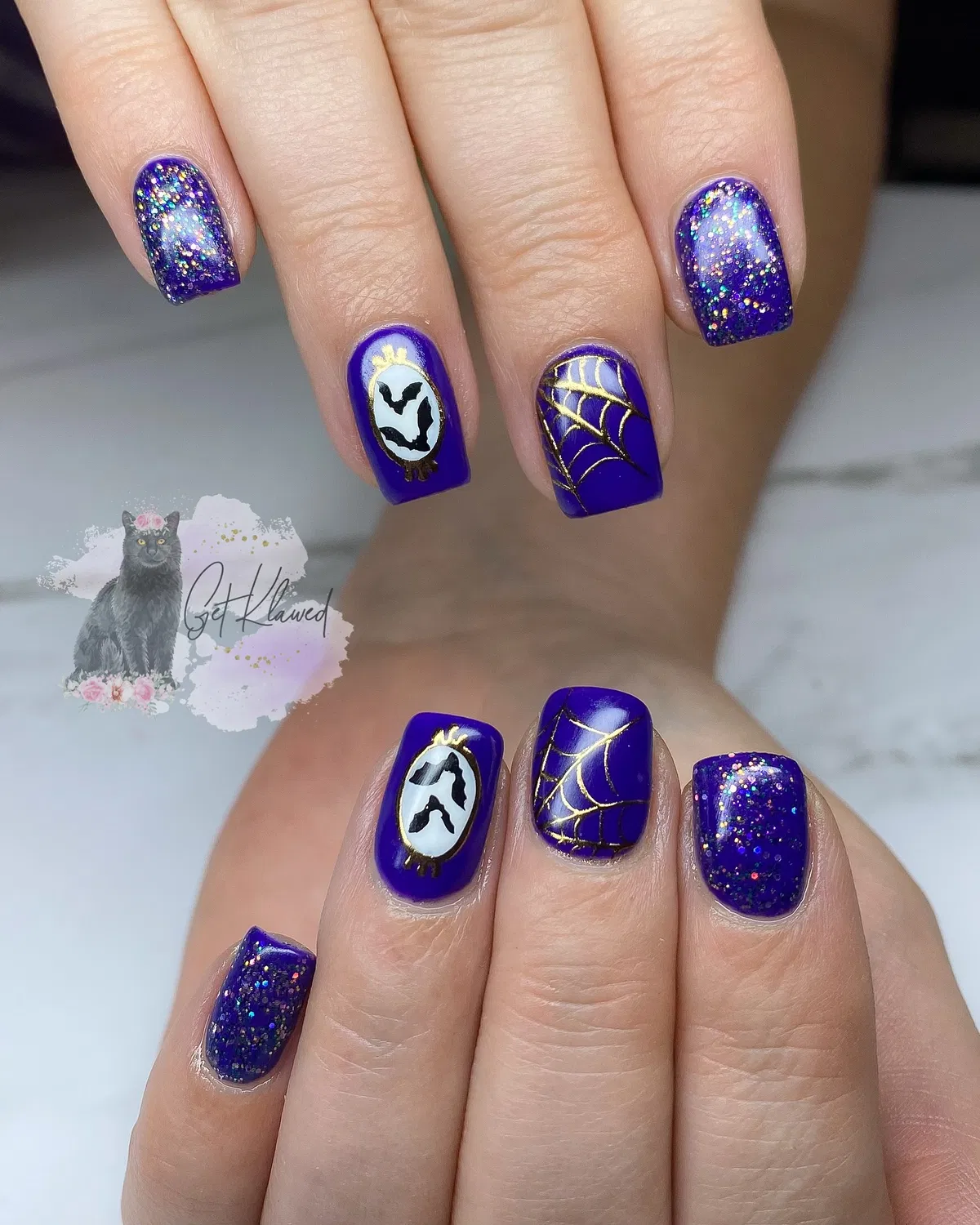 Deep Purple with Gold Web Lines and Bat Cameos