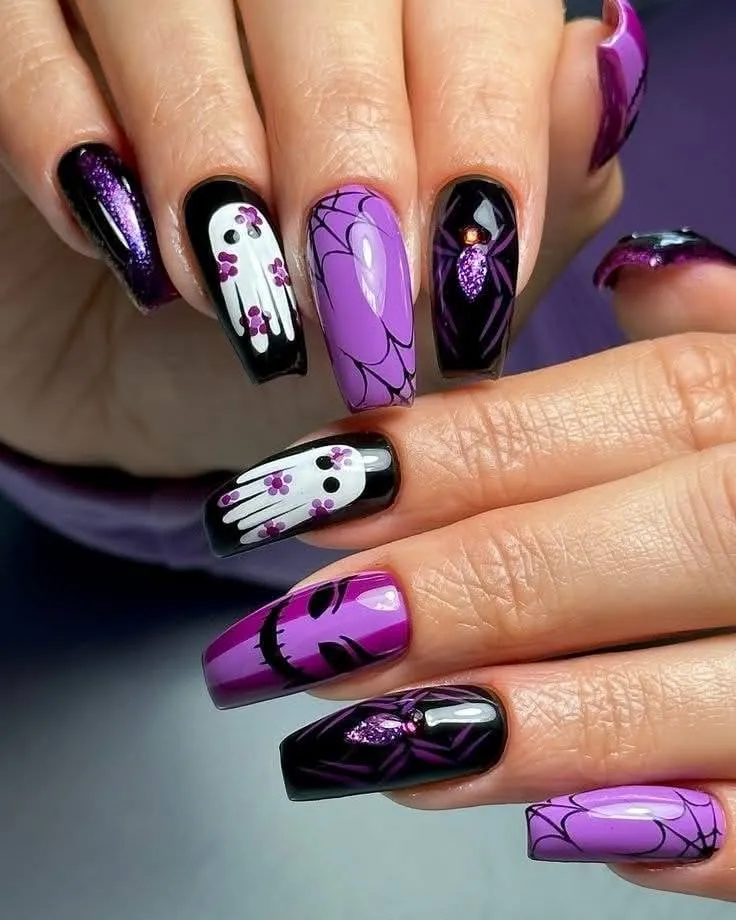 Black-and-purple mix with ghosts and web details
