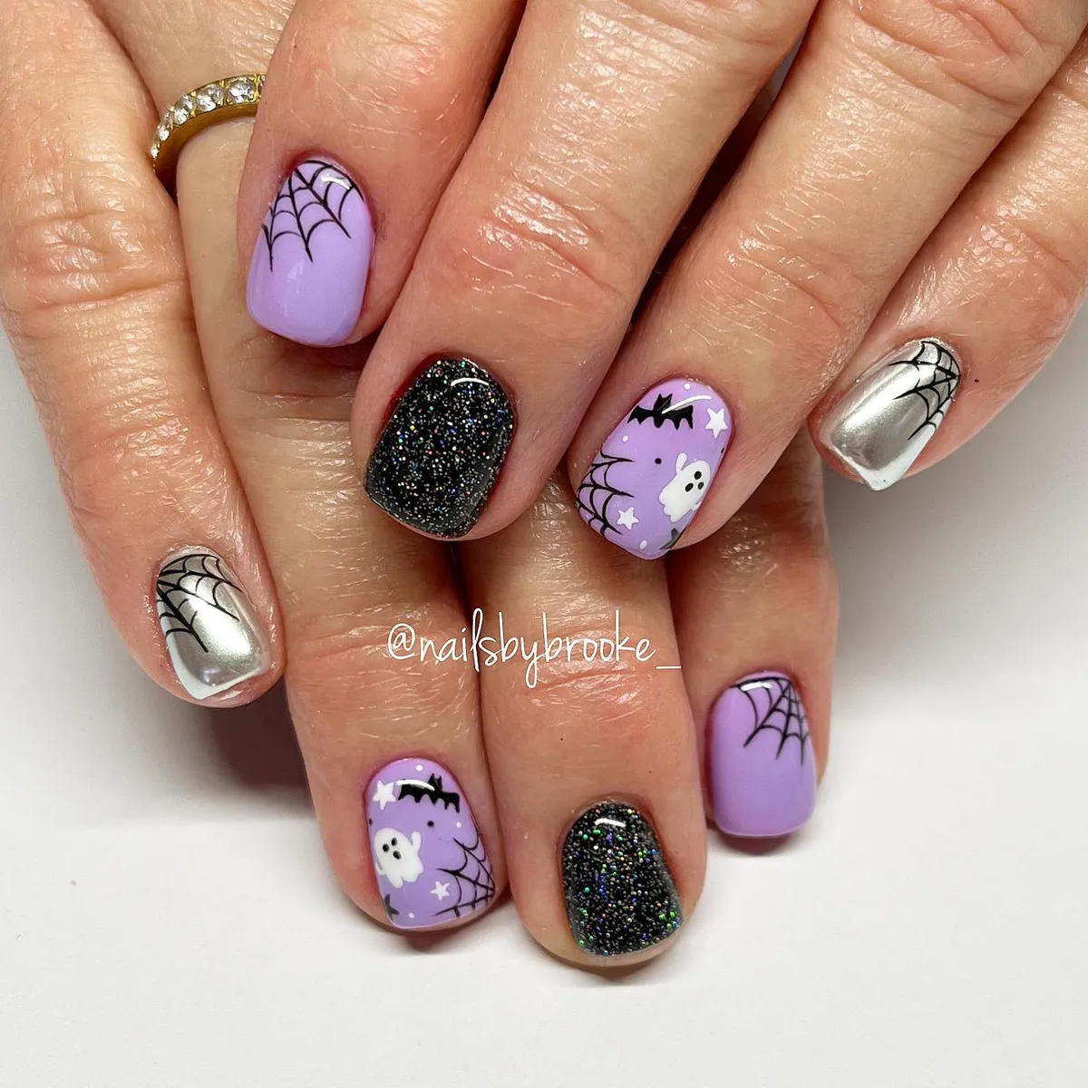 Lavender mix with webs, ghosts, bats, and metallic silver
