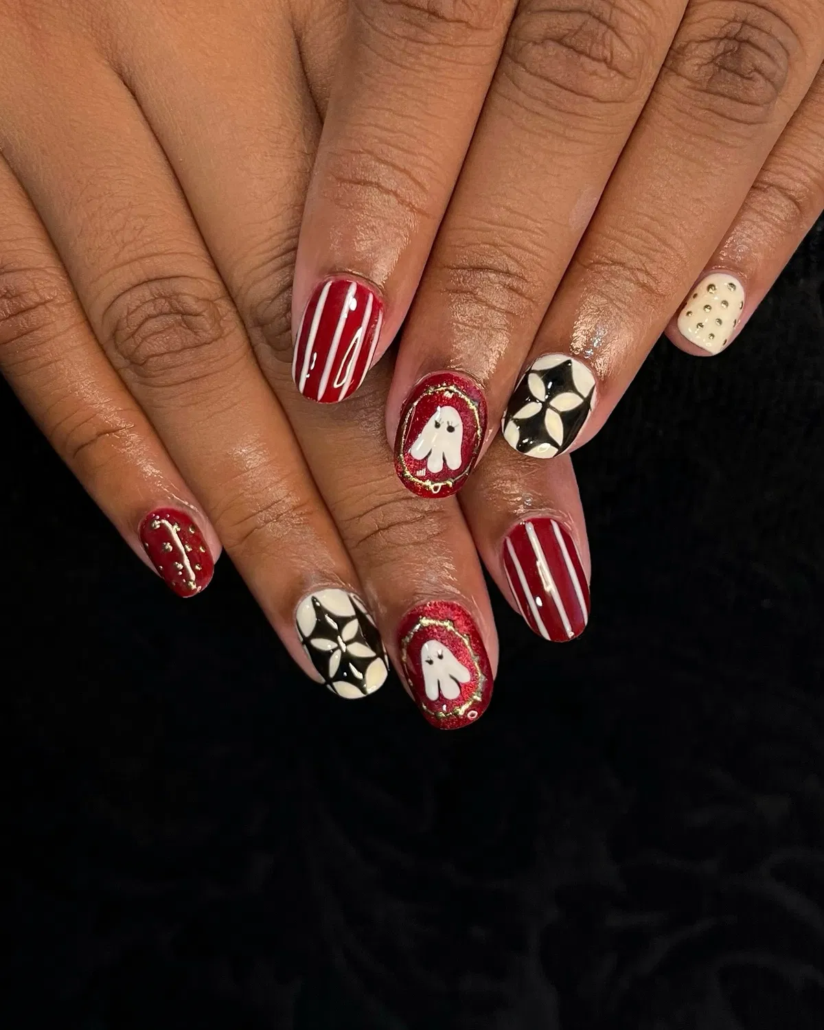 Mixed red stripes, ghost accents, and black-white pattern