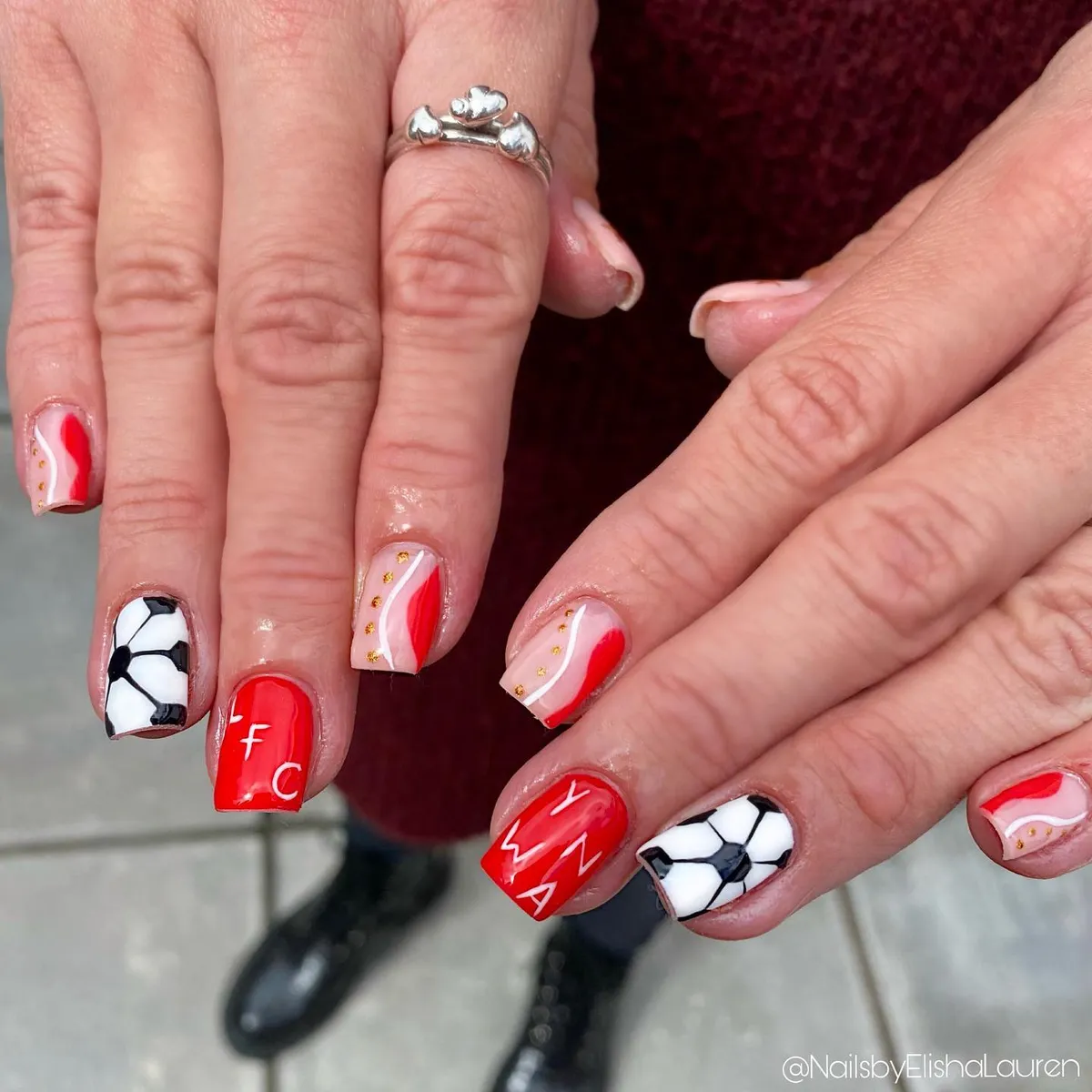 Red and pink set with soccer-ball accents and white lettering