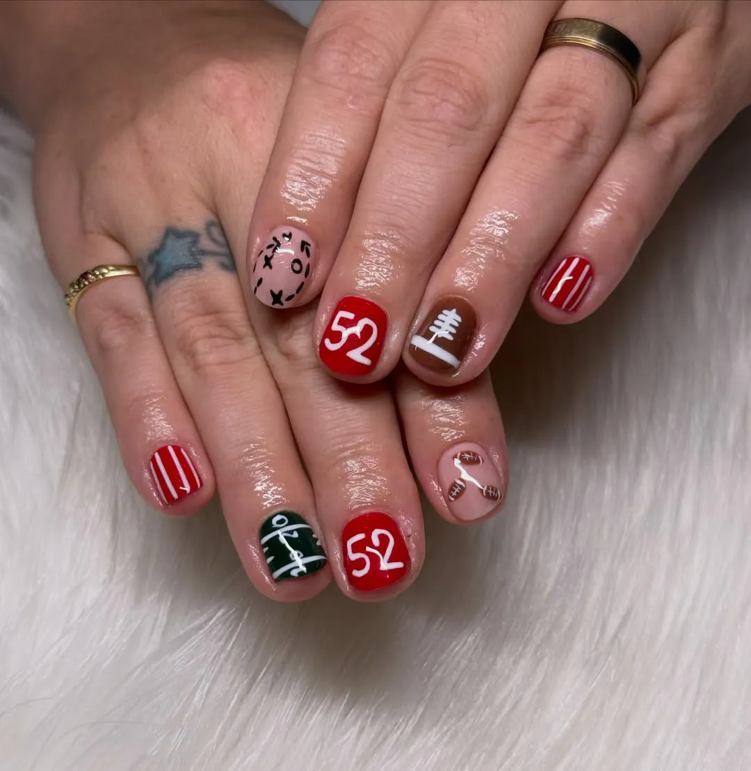 Red numbers with play-diagram and football accents