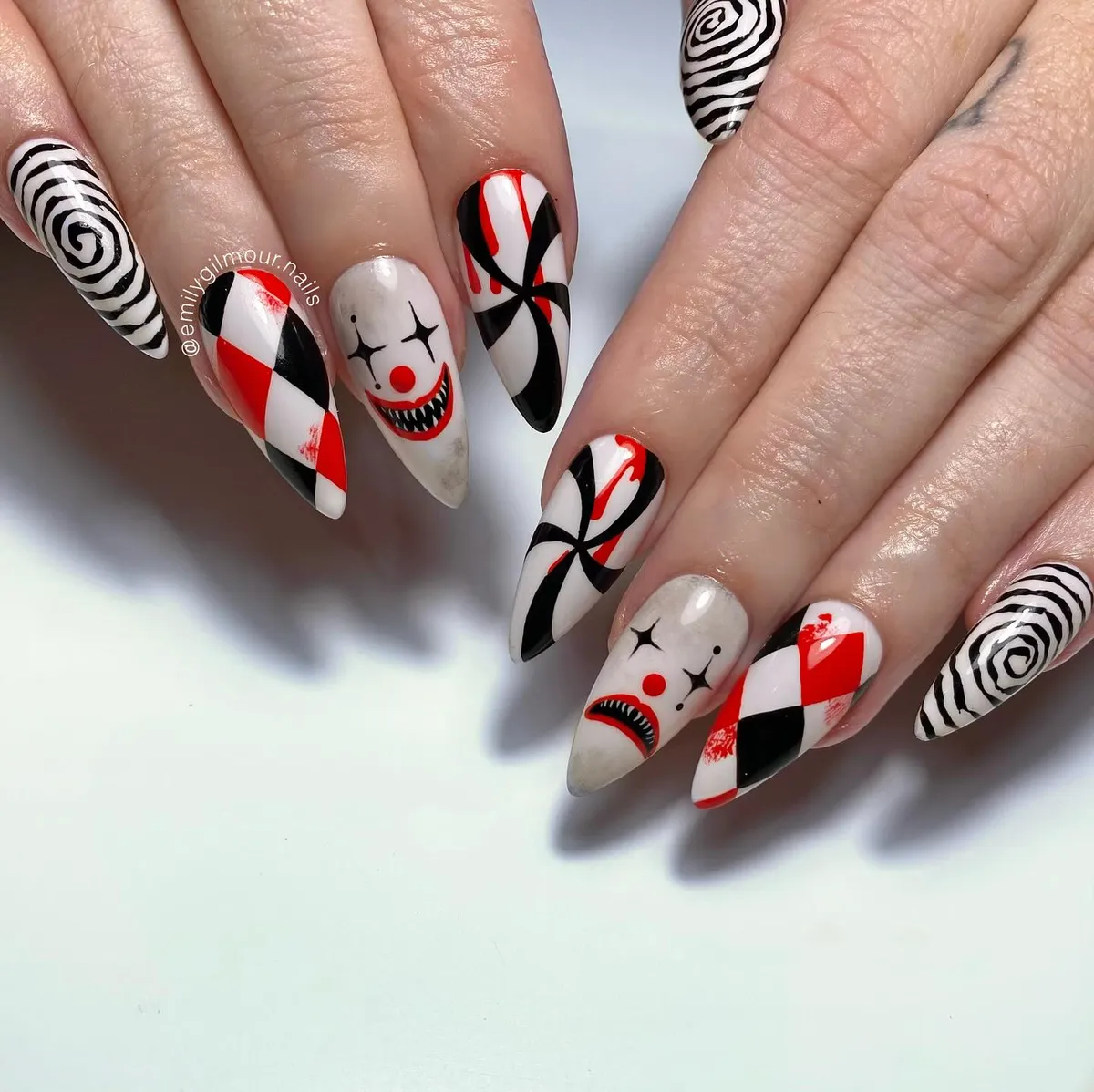 Black and red stiletto set with bandage-eye accents