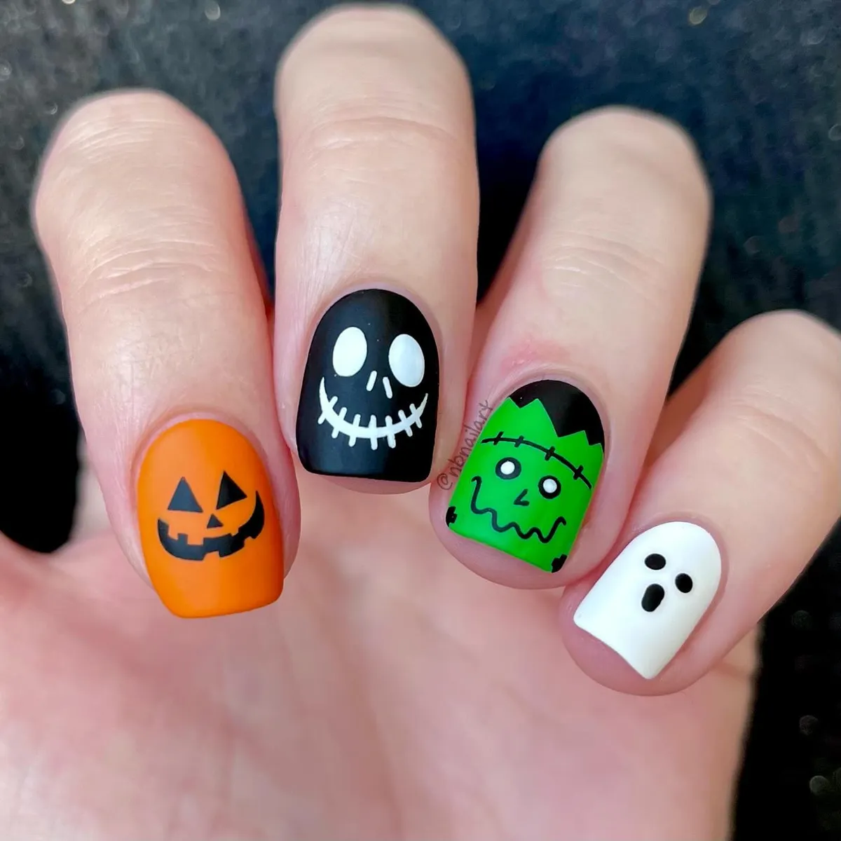 Matte Halloween icons in orange, black, green, and white