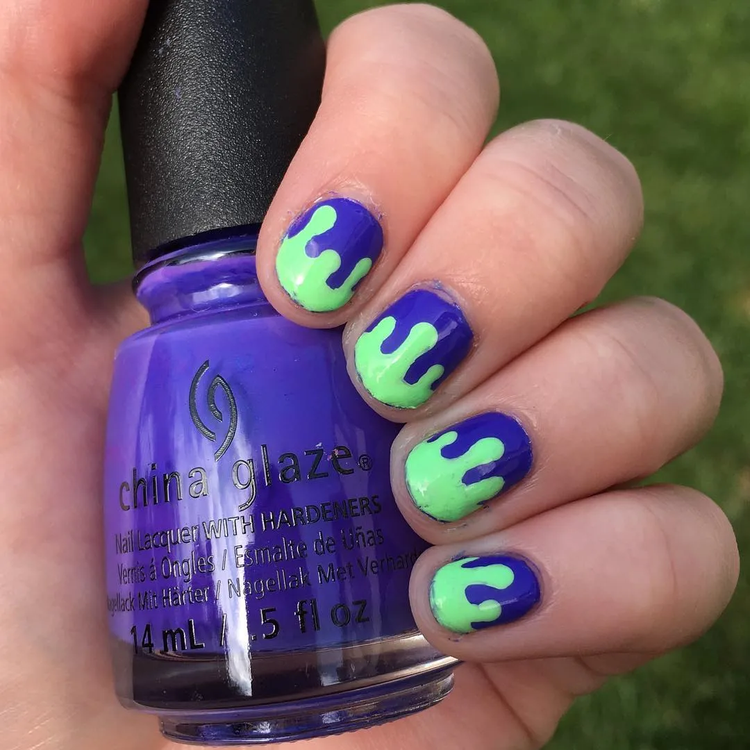 Purple nails with green drips