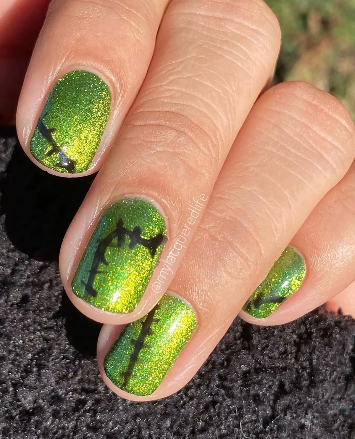 Green Glitter with Bat Silhouettes
