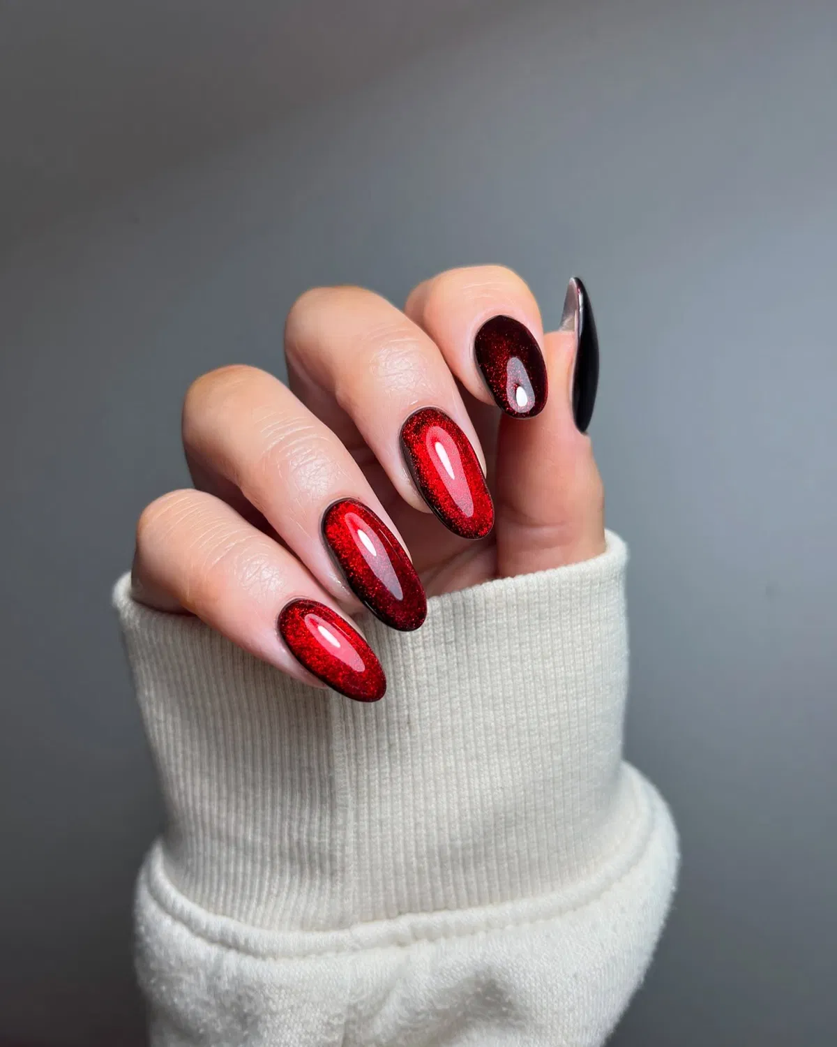 Red glitter fade with black accent