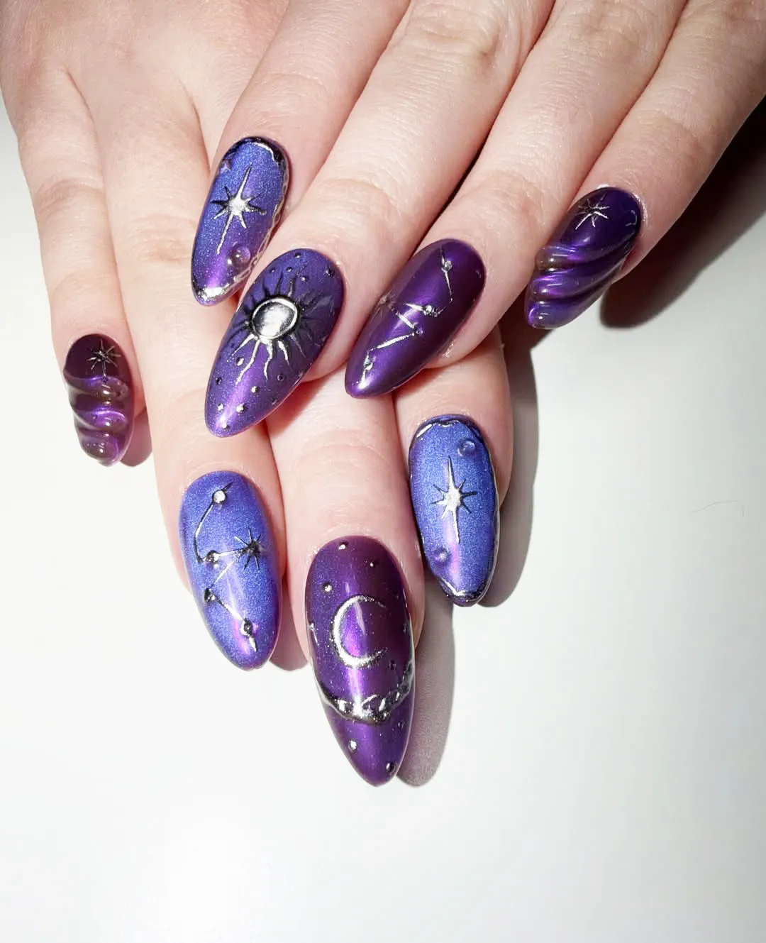 Metallic purple celestial set with constellation lines