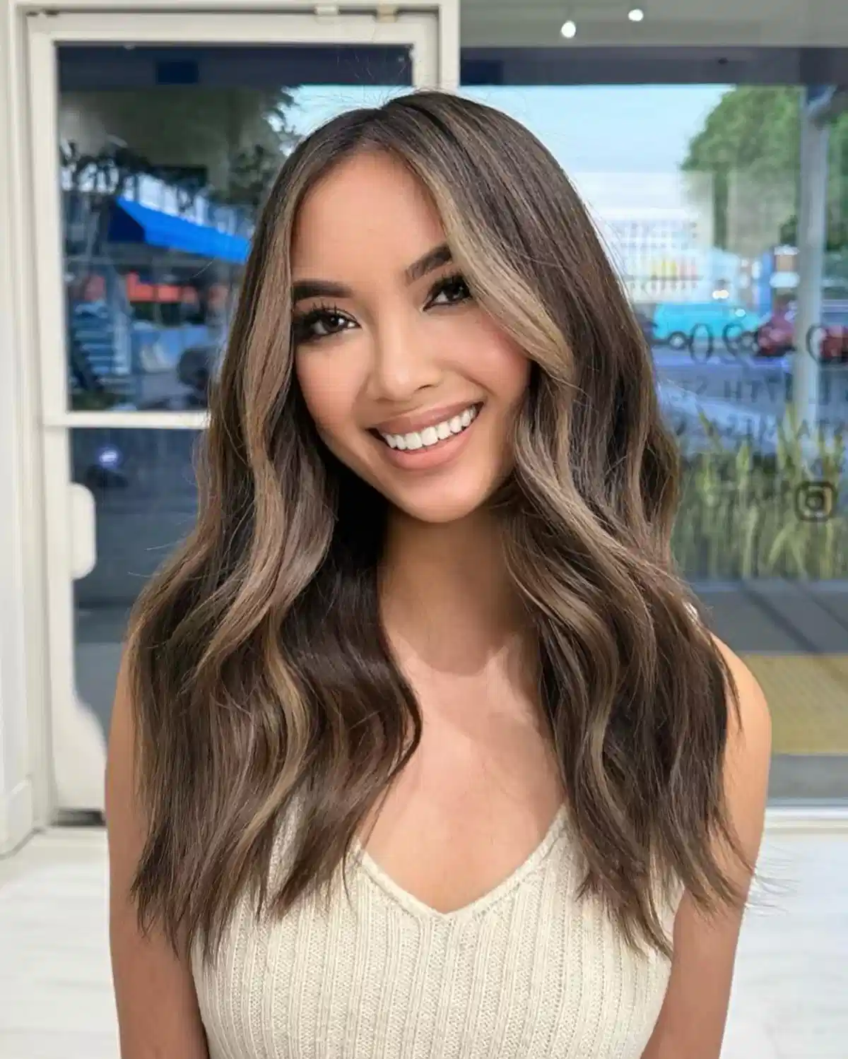 Long Wavy Brunette with Light Face Frame