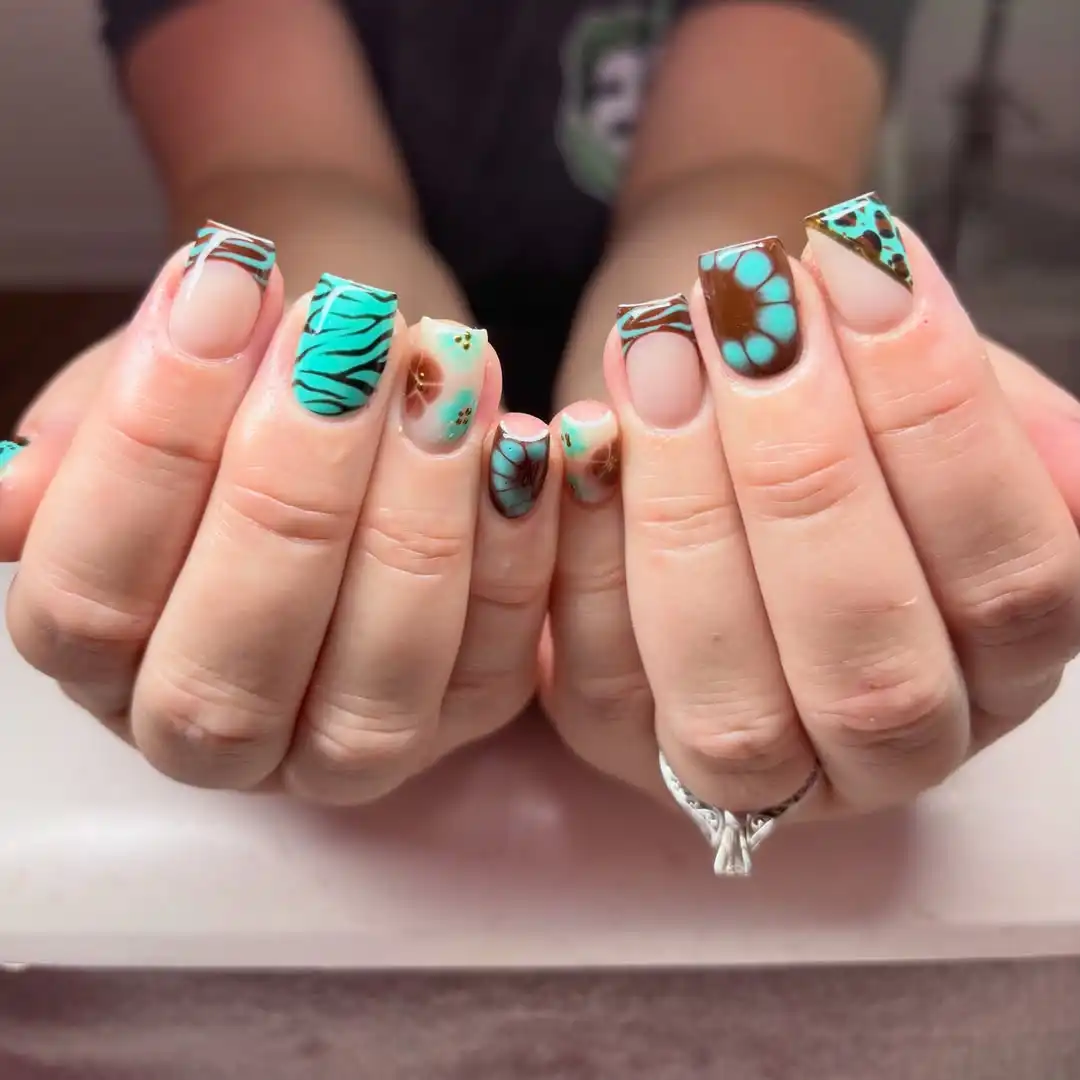 Turquoise and brown graphic mix with zebra stripes