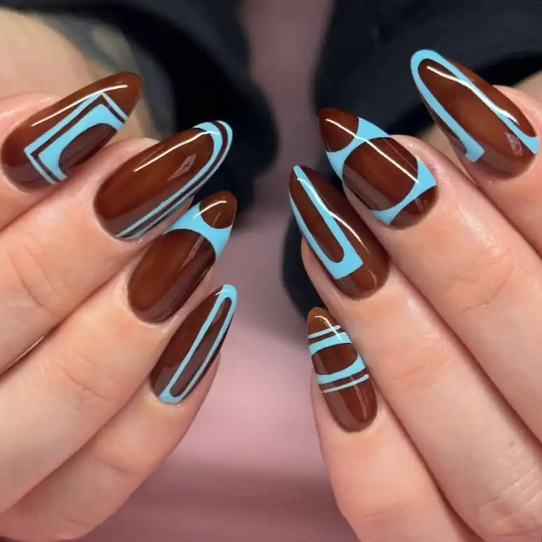 Brown base with light-blue geometric outlines