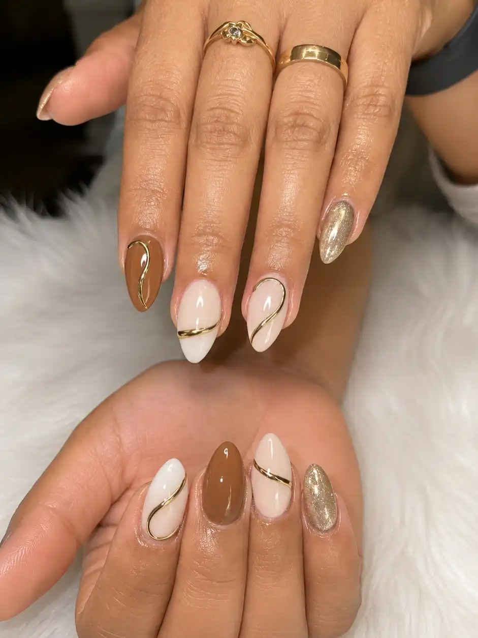 Brown, White, and Gold Swirl Accents