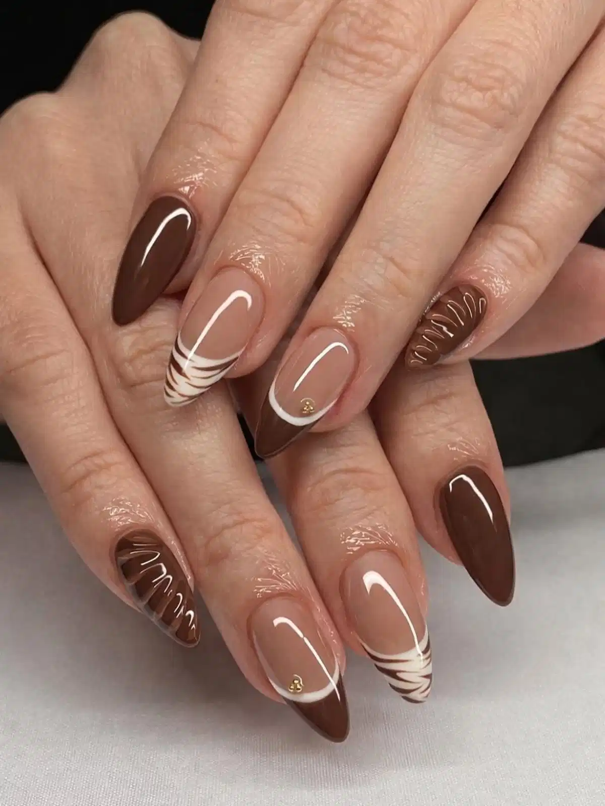 Brown and Nude with White Linework