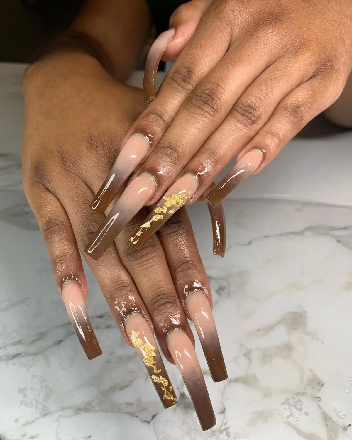 Extra-long brown ombre with gold foil accents