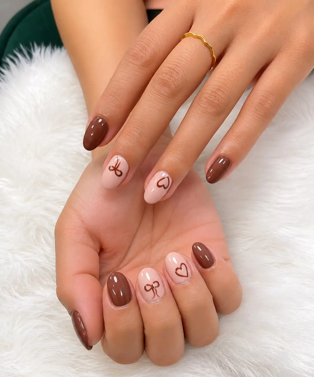 Brown solids with nude pink heart and bow line art