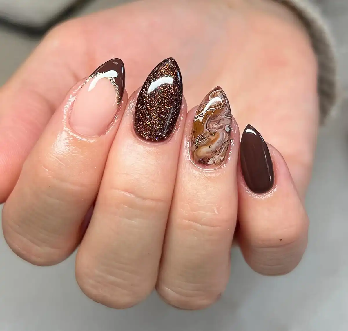 Chocolate mix: solid, glitter, and marbled swirl accent