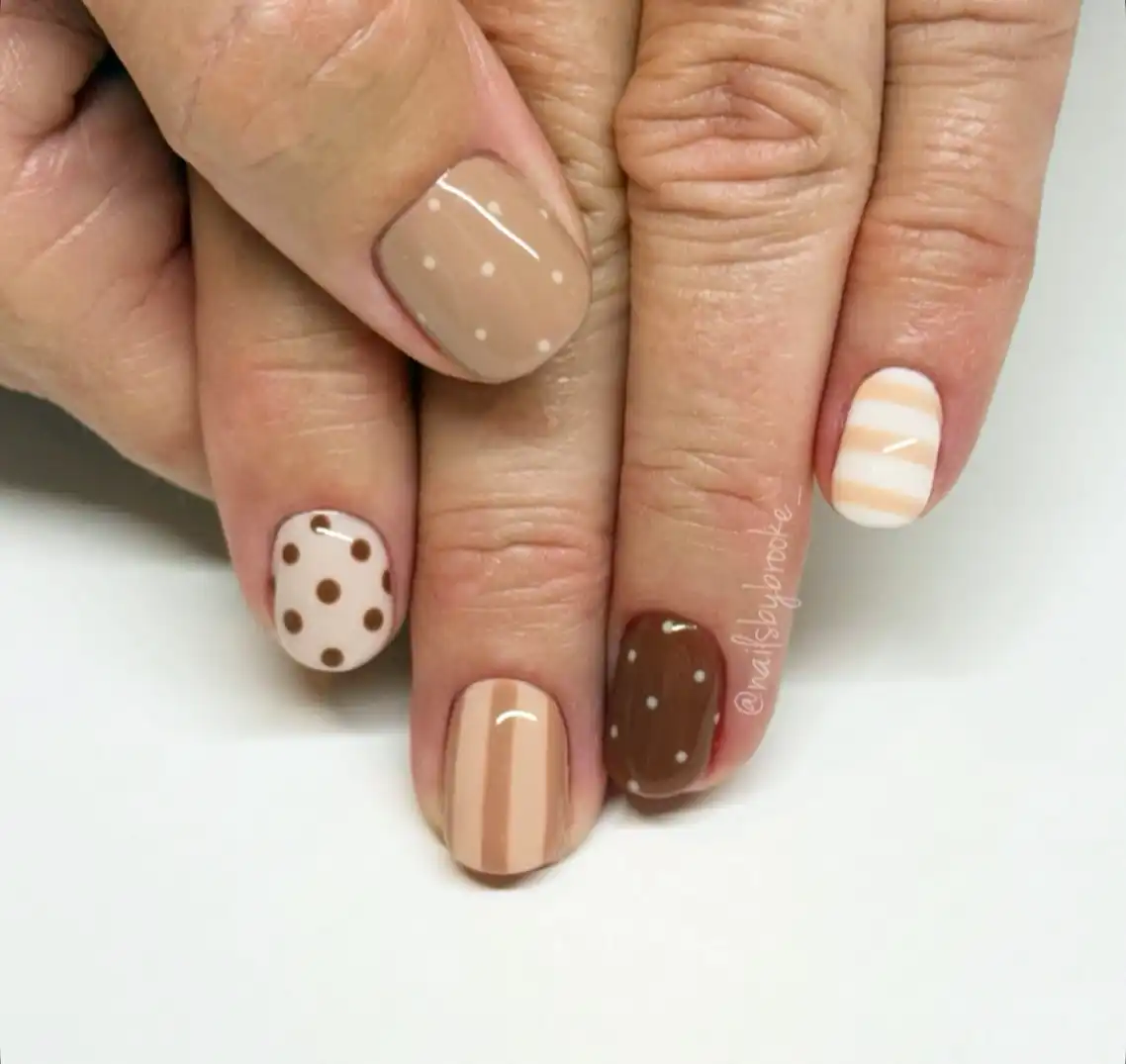 Short neutral mix: stripes and polka dots in beige, white, and brown