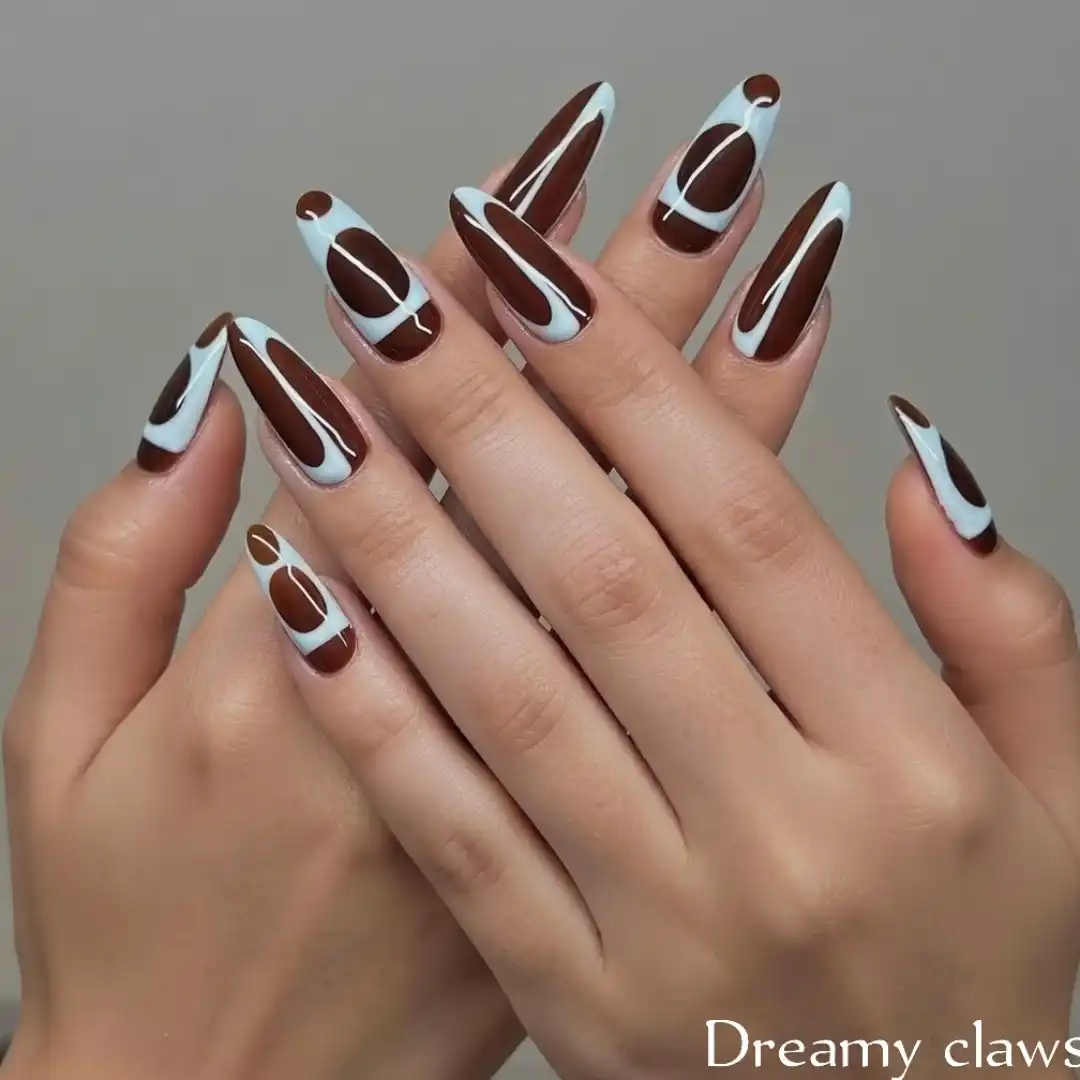 Dark brown and light blue abstract outlined design