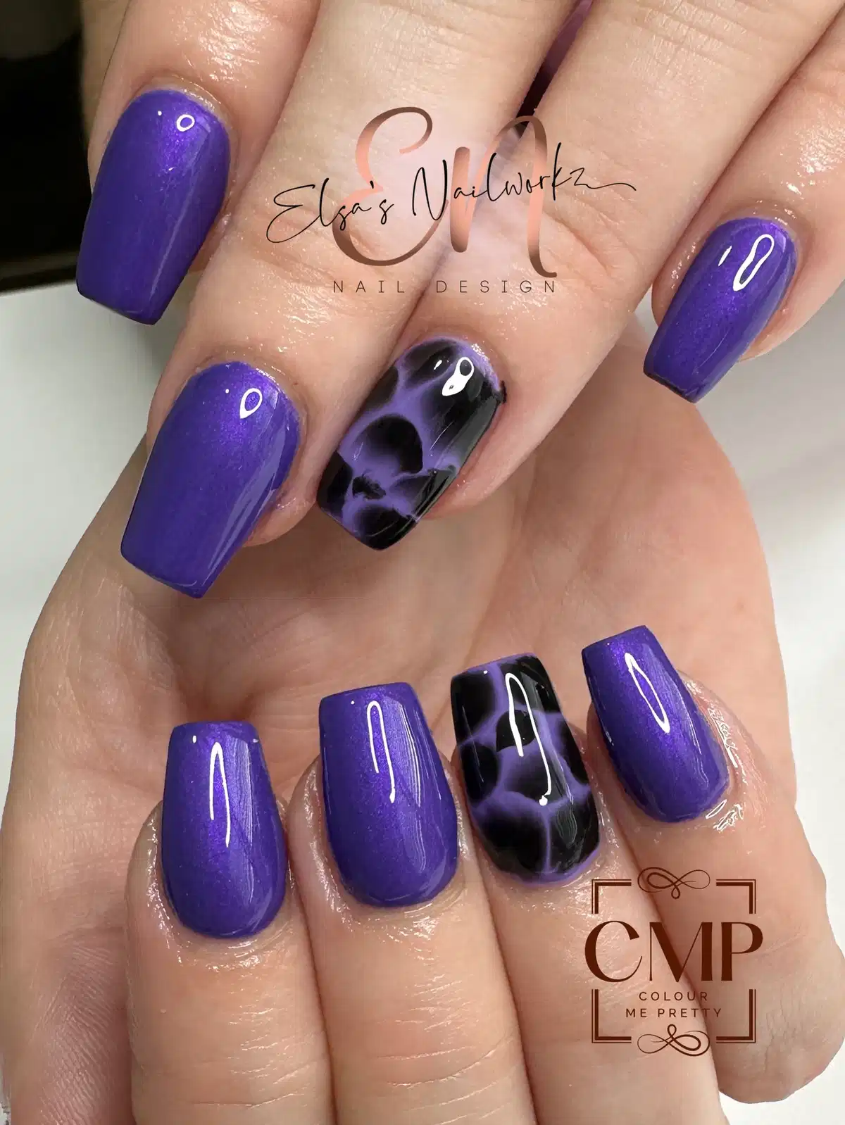 Glossy purple with black-and-purple marbled accents