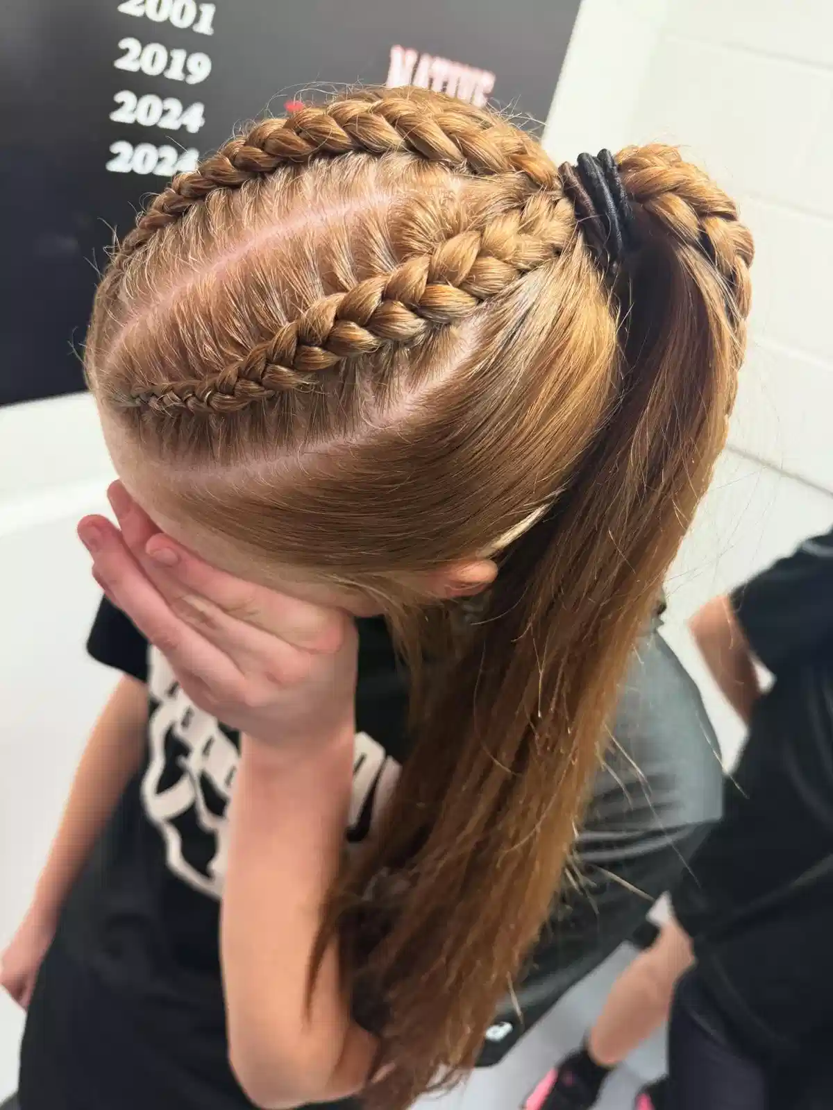 Double Crown Braids Into High Ponytail